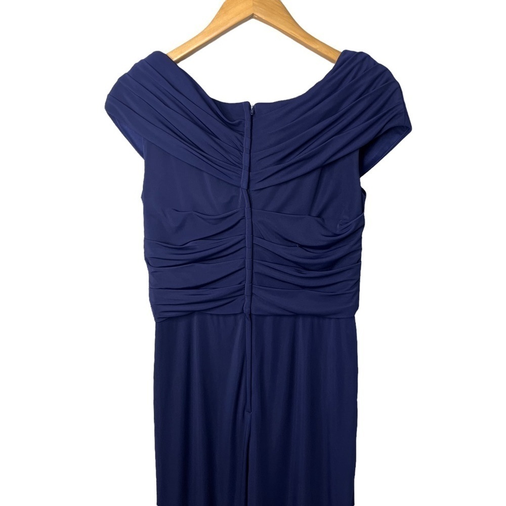 La Femme Off The Shoulder V Neck Long Sheath Gown Dress Blue Size 10 Formal - Picture 4 of 9